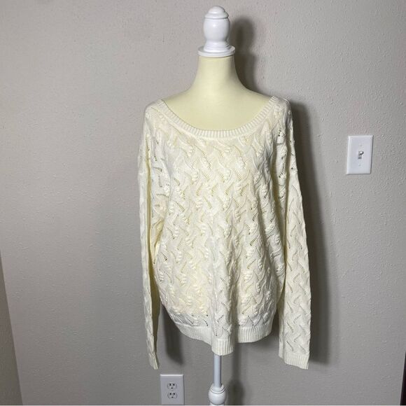 Andree by Unit White Knit Crochet Wide Scoop Neck Sweater Women's Size Large - Picture 15 of 16